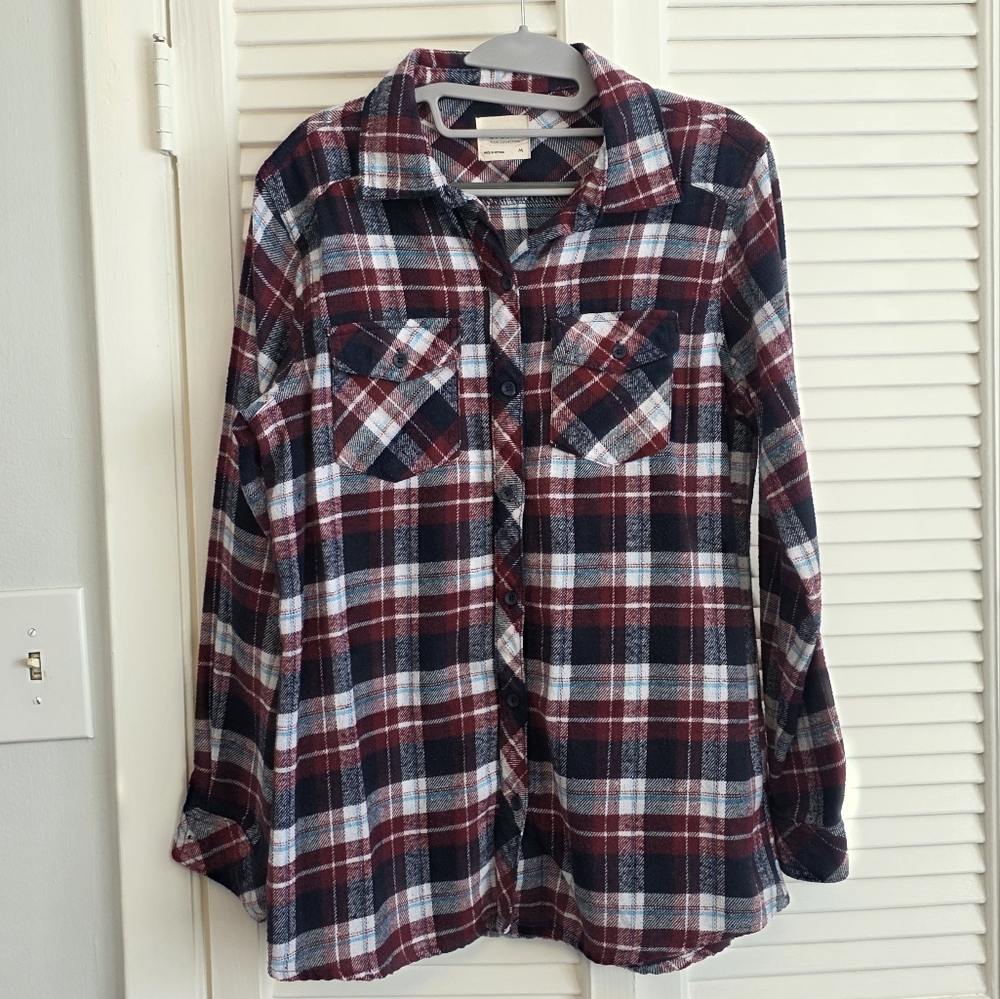 Ci Sono Flannel Button Down Shirt - Maroon, Blue, White